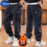 迪士尼（Disney）男孩裤子百搭儿童牛仔裤男童休闲裤帅气韩版束脚长裤秋冬季中大童 黑色加绒牛仔裤 170适合身高160- 170cm年龄14-15