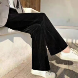 栖谣 奶油裤阔腿裤冬款女裤加绒加厚高腰宽瘦百搭垂感休闲直筒裤雪尼尔 黑色【250克】薄款 L【110-125斤】