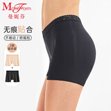 曼妮芬【2条装】舒适安全裤打底莫代尔蕾丝提臀女平角内裤新Y20711903 长款 黑色+肤色 20714625 L (165)