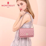 梦特娇（MONTAGUT）包包女包新款简约单肩斜挎包小方包小香风菱格链条包女母亲节礼物 粉色大号R7512024054