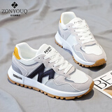 ZONYOUQ品牌时尚老爹鞋女秋冬季新款网面透气轻便软底休闲运动鞋 灰兰 36