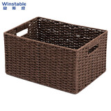 稳斯坦 W5074 草编收纳箱 仿藤编织杂物工具收纳整理筐 两扣手咖色小号(31*20*15)