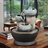 春色福村客厅小型流水喷泉循环水招财风水轮桌面装饰办公室生财风水球摆件 步步高升【392】带水晶球