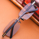 箫秒天然水晶石眼镜无框钻石切边墨镜高清养眼男士太阳镜纯正石头镜片茶色水晶镜片可定制近视眼镜镜片 茶色水晶镜片+TR板材黑色架