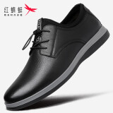 红蜻蜓皮鞋男鞋新品冬季加绒保暖商务休闲鞋男牛皮男士皮鞋正装鞋子男 黑色-四季款 41