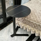 鐡迷 小桌子简约客厅边几 轻奢个性创意移动小圆桌客厅角几咖啡桌现代设计师休息边桌茶几铁艺岩板极简圆几 直径45*总高55 黑色岩板台面