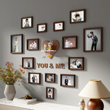 纪恒暄 心形实木照片墙挂墙组合装饰画框婚纱照个性欧式木质像框相片框 14框巧克力色+照片定制