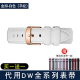 时仕（SEURE）适用dw表带男女小牛真皮针扣手表配件皮表带 DW手表带 白色平纹金扣 12mm