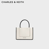 CHARLES&KEITH拼接牛仔手提包帆布托特包包女包生日礼物CK2-30701396 Cream奶白色 M