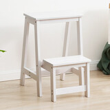 木马人实木折叠家用梯凳子踏步阶梯登高凳踏脚换鞋矮凳梯椅踏板楼梯爬梯 【翻转收纳】二层-白色