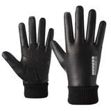 筠尚皮手套男秋冬季加绒保暖触屏防滑防风开车骑行半指漏二指学生户外 全指款 均码