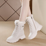 莱然女靴子内增高马丁靴侧拉链厚底雪地靴百搭绒毛短靴2025秋冬新款潮 米白加绒5530-8 38