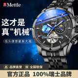 Mettle手表瑞士品质全自动机械表梵高星空男士手表防水夜光日历时尚腕表 黑壳黑星空钢带