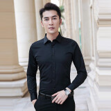 BAOMINGLI衬衫男春秋款男士商务休闲纯色免烫长袖韩版修身职业正装工作衬衣 黑色 L