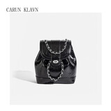Carun klavnCK-小众韩国款水桶小香风链条双肩包女油蜡皮cardinal red双肩包 黑银色