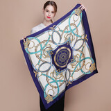 达芬奇密码印花真丝丝巾桑蚕丝大方巾杭州丝绸女士春秋冬季领巾头巾围巾缎面 链条玛玛仕蓝色