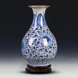 loyo景德镇陶瓷青花瓷花瓶摆件仿古中式家居客厅插花器桌面玄关工艺品 仿古青花缠枝莲裂纹玉壶春