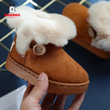 巴布豆儿童棉拖鞋冬宝宝1-3小孩加绒4-5岁男童6-9岁加绒保暖鞋女童棉拖 2016驼色 内长14cm 14码适合脚长12.5-13cm