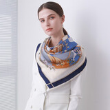 达芬奇密码真丝丝巾春夏100%桑蚕丝真丝大方巾披肩丝巾妈妈生日礼物 富士山下 浅蓝