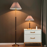 玉鸣 落地灯美式轻奢复古百褶客厅卧室书房床头灯立式实木护眼落地灯 【台灯+米白灯罩】调光调色LED
