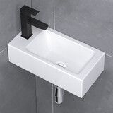 泓派卫浴小户型挂墙式洗手盆迷你简易壁挂盆卫生间阳台转角陶瓷洗脸盆面盆 长37宽18龙头在左款 套装一：配下水不含龙头