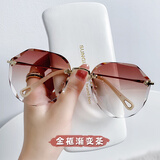 v 威斯贝斯墨镜女2025年新款潮夏季海边防晒紫外线太阳眼镜开车眼睛大脸显瘦 金框渐变茶【高清防紫外线】