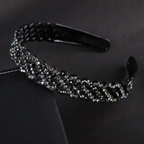 宝夏悦手工镶钻发饰满钻压发发卡防滑齿头箍别致斜边排列亮钻宽发箍 黑灰色 此款偏紧防滑不脱