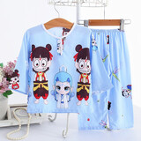 屏山人儿童睡衣夏季薄款棉绸套装长袖男童空调服绵绸女童家居服睡衣套装 三哪吒 120 CM(建议身高)