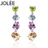 JOLEE【一物一证】耳钉天然水晶S925银耳坠时尚彩宝饰品送女生礼物