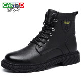 卡帝乐鳄鱼（CARTELO）头层牛皮马丁靴男加绒棉鞋男士雪地靴头层牛皮短靴男9316黑色41
