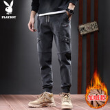 花花公子（PLAYBOY）牛仔裤男工装秋冬季休闲裤男士裤子男宽松束脚潮流加厚保暖长裤