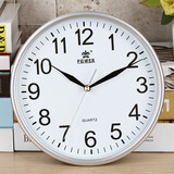 POWER挂钟现代简约客厅创意钟表卧室圆形石英时钟家用个性免打孔挂表 23008F银色楷体字 直径25厘米