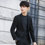 西服男休闲修身韩版男士小西装外套上衣春秋季潮流商务正装婚礼伴郎服三件套男士牧森 313黑色【单件上衣】 L【115-125斤】