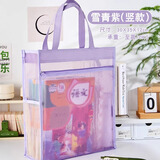 三年二班透明网纱手提补习袋学生用简约拎书袋作业文件袋补课袋双层大容量收纳袋儿童书包 雪青紫