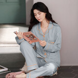 馨爱百年睡衣女春秋纯棉长袖开衫韩版宽松休闲大码全棉女士家居服外穿套装 QH7137 L（适合105-125斤）