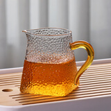 藏白 耐热玻璃茶漏公道杯家用加厚耐高温玻璃茶水分离器平分茶水漏斗滤网功夫茶具配件 锤纹黄把公杯