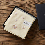 kupa酷帕日本女士刺绣手帕贡缎纹高纱支细腻柔软手绢无骨刺绣工艺纯色素雅樱花手帕吸汗纯棉帕 黄色 45*45cm