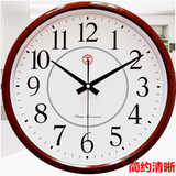 OIMG上海钟厂时钟表客厅卧室家用墙钟现代简约石英钟圆形壁挂静音挂钟 35厘米工字圆形木纹 其他