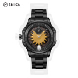 史尼嘉（sniica） 太阳之子手表全自动镂空机械表防水钢带腕表欧美潮流时尚大表盘手表男 达芬奇8026M-间棕赤金