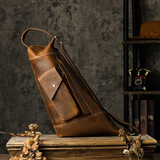 Simple & nature抖音热卖同款牛皮斜挎包男士背包复古疯马皮单肩包多功能男包弓箭 深棕色