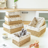 屋里屋外化妆品收纳盒桌面杂物筐玄关钥匙遥控器盒茶几零食筐衣物袜子篮子 木色大号带盖26*20*11.5cm