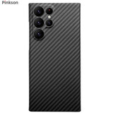 Pinkson 三星手机壳S22Ultra/S23Ultra/S24Ultra凯夫拉芳纶保护套碳纤维纹超薄全包磨砂硬壳散热商务简约 【黑色-精孔】1500D芳纶 【三星Galaxy S22 Ultra