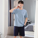 莫代尔睡衣男士抗菌短袖短裤莫代尔T恤套头宽松舒适纯色圆领简约可外穿 A2647-甘蓝色 L