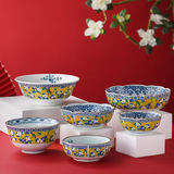 美浓烧（Mino Yaki）宫廷风彩瓷餐具日本进口手工艺八角碗中式复古轻奢碗碟组合 汤碗-单个【20.5cm*8.5cm】