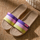 始丰亚麻拖鞋男女夏季情侣居家用地板软底室内厚底防滑家居凉拖鞋 黄色【男士尺码注意拍大二码】 37-38