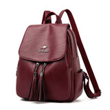 时光童话 品牌双肩包女真皮2022新款时尚大容量软皮防盗书包潮百搭旅行背包 酒红色