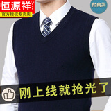 恒源祥秋冬季羊毛背心男V领加厚休闲毛线针织马甲坎肩无袖毛衣男 马甲上清 XL (175)
