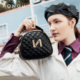 红谷包包女2025新款牛皮单肩手提包菱格贝壳包时尚斜挎女包 漆黑