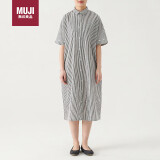 无印良品（MUJI）女式 棉桑蚕丝 短袖连衣裙 裙子 长裙 BC05CC3S 白色条纹 L-XL