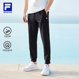 斐乐（FILA）官方男子针织高弹力凉感裤夏基础简约收口运动健身长裤 深黑-BK XL